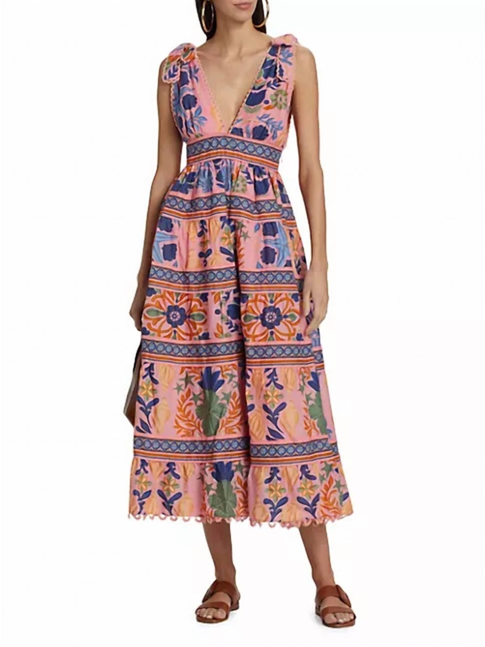 NWT Farm Rio - Seashell Tapestry Midi Dress Seashell Tapestry Pink Size Large